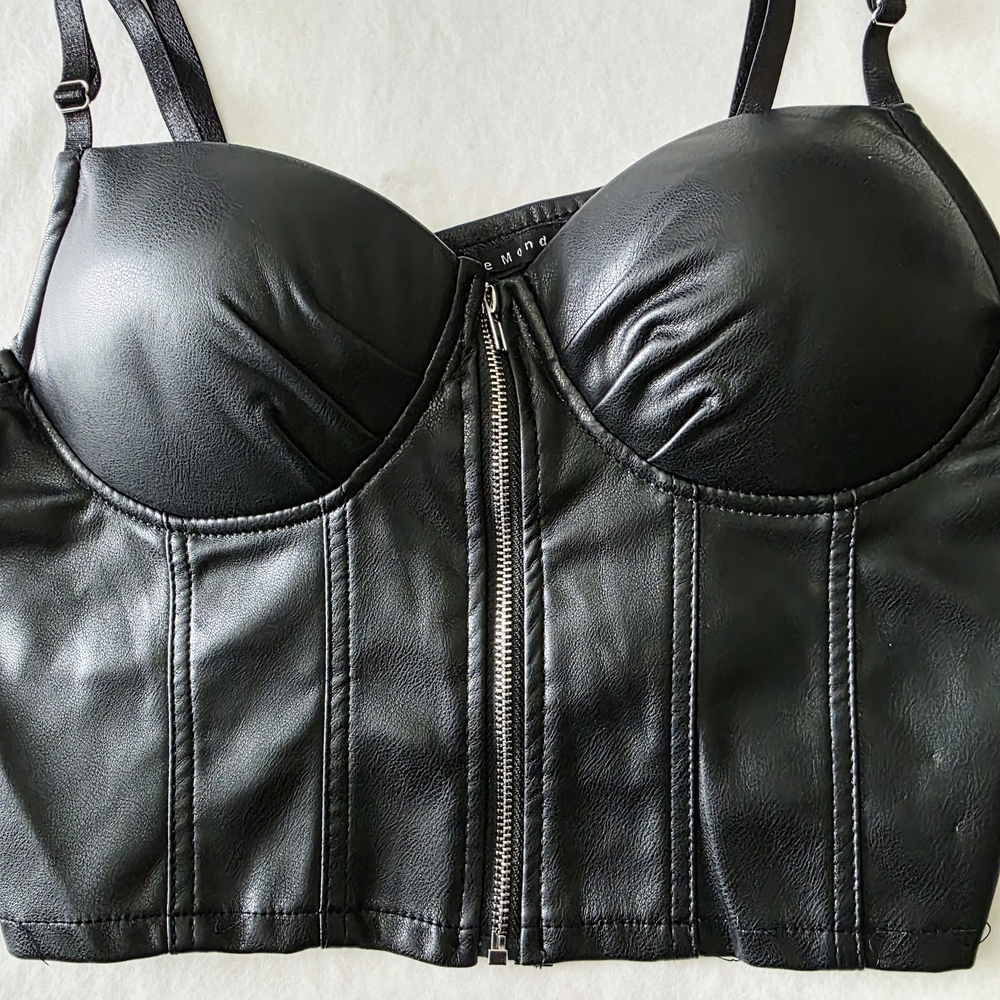 Haute Monde Black Zippered Leather Top - Picture 3 of 10